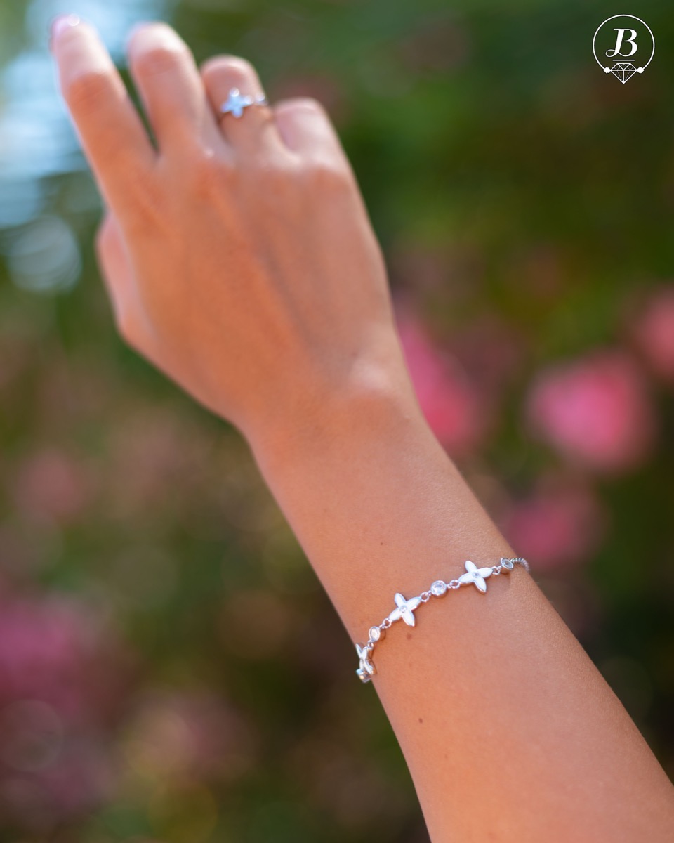 Silver Bracelet with Flowers Enamel and Zirconia