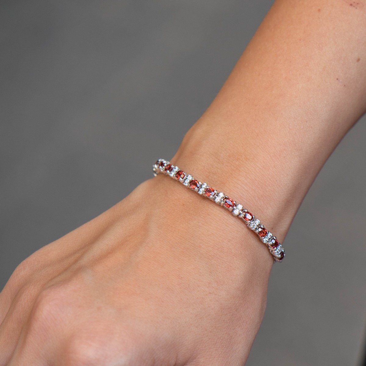 Silver Bracelet with Natural Garnet