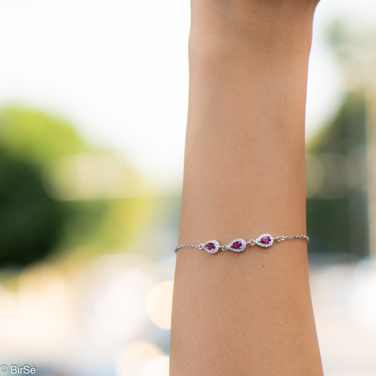 Silver Bracelet with Natural Rubies