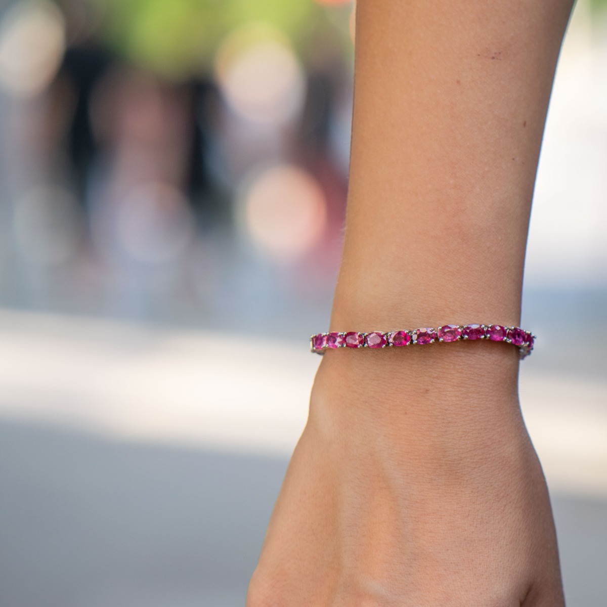 Silver Adjustable Bracelet with Ruby