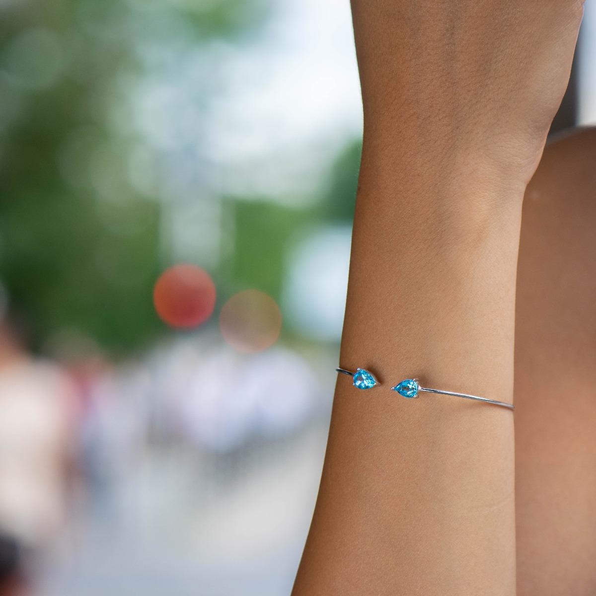 Silver Bangle Bracelet with Blue Topaz