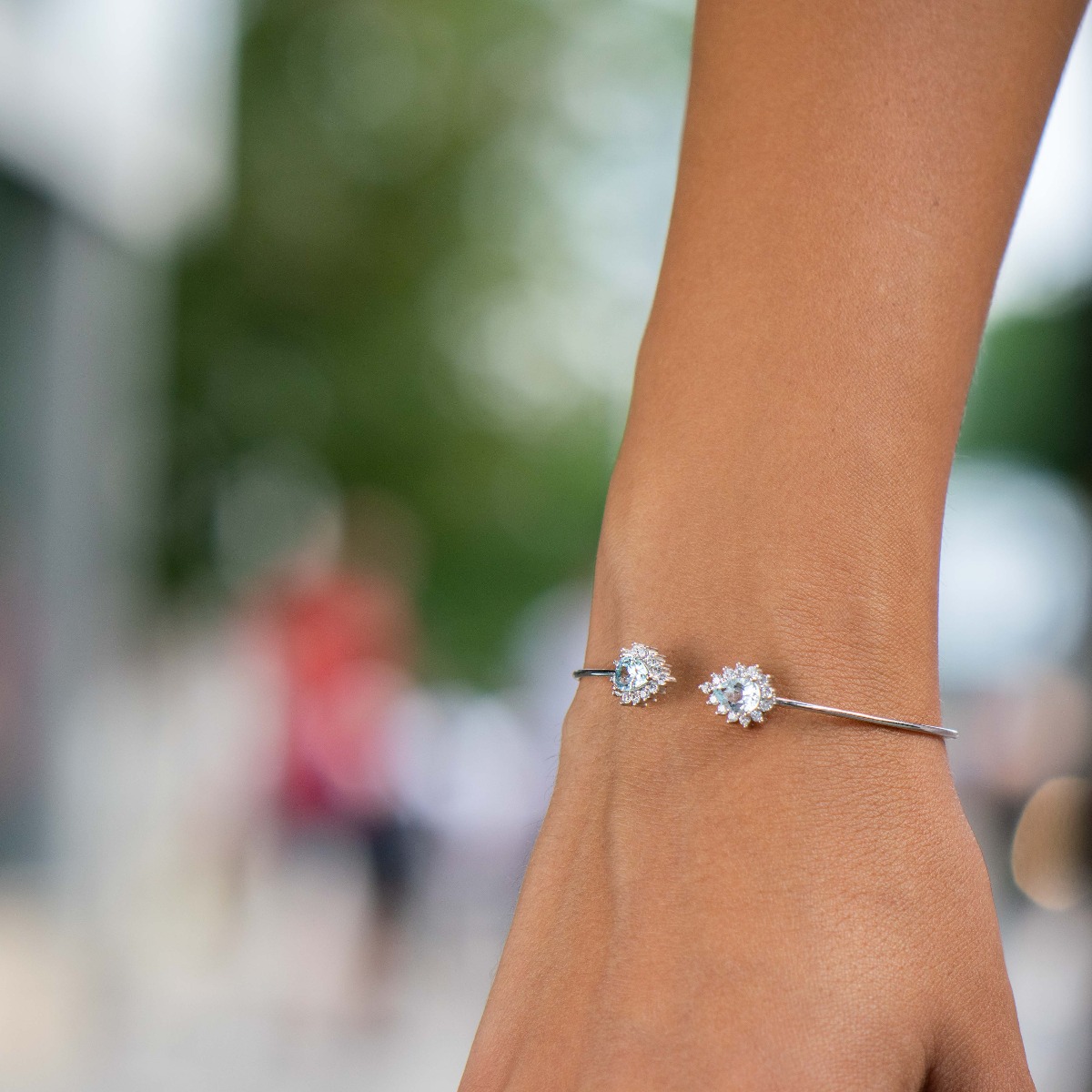 Silver Bangle Bracelet with Blue Topaz