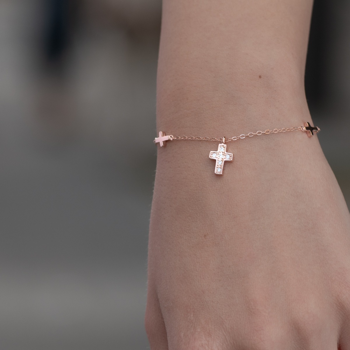 Rose Silver Cross Bracelet 