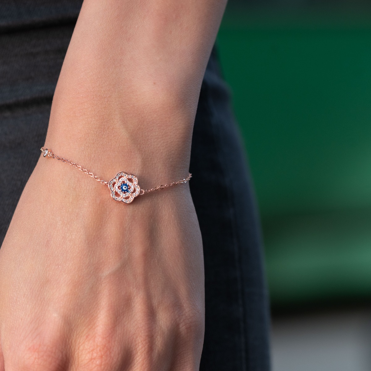 Rose Silver Bracelet with Flower