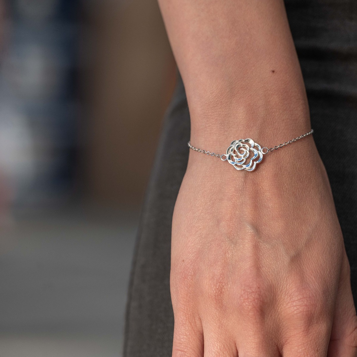 Silver Bracelet with Flower 