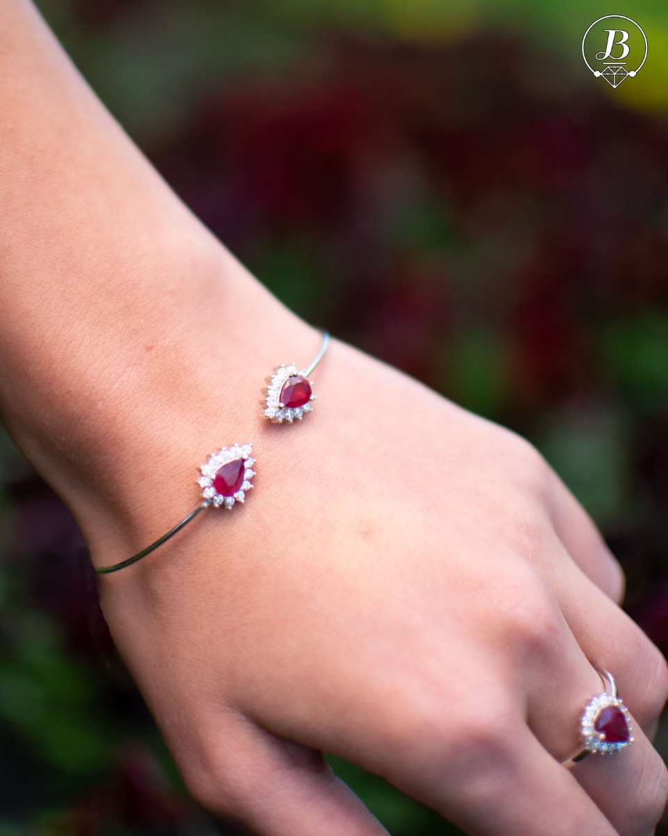 Silver Bangle Bracelet with Natural Ruby