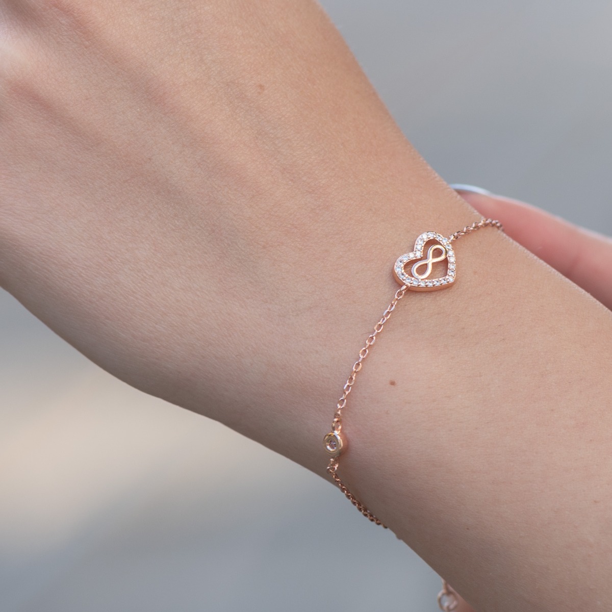 Rose Silver Bracelet with Heart and Infinity