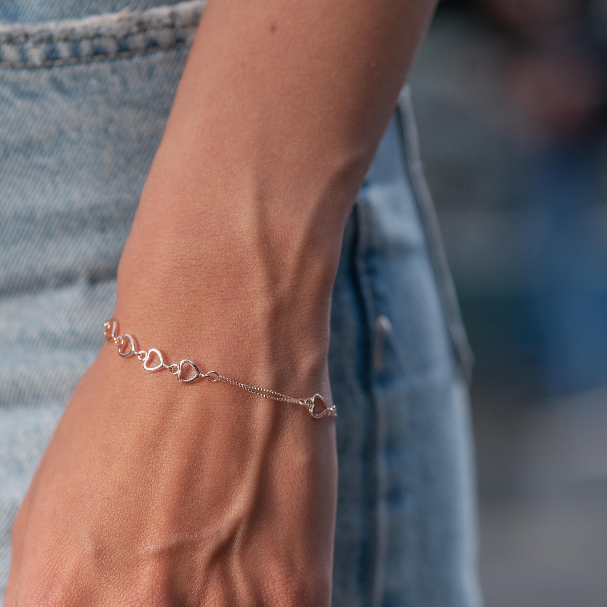 Rose Silver Heart Bracelet