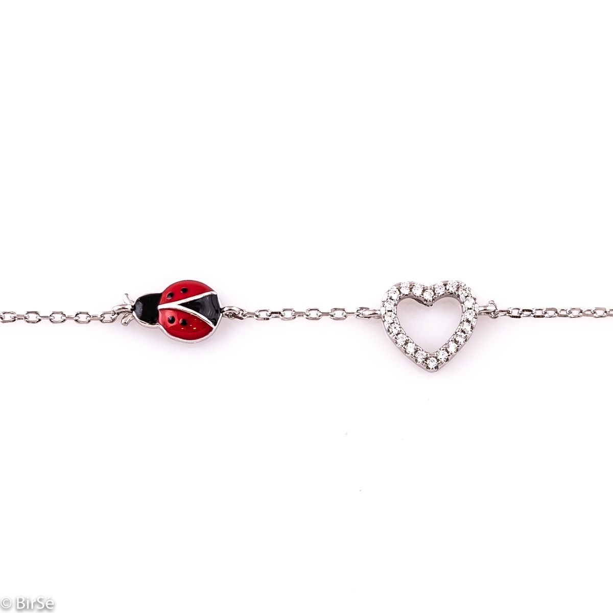 Silver Bracelet with Heart and ladybug 