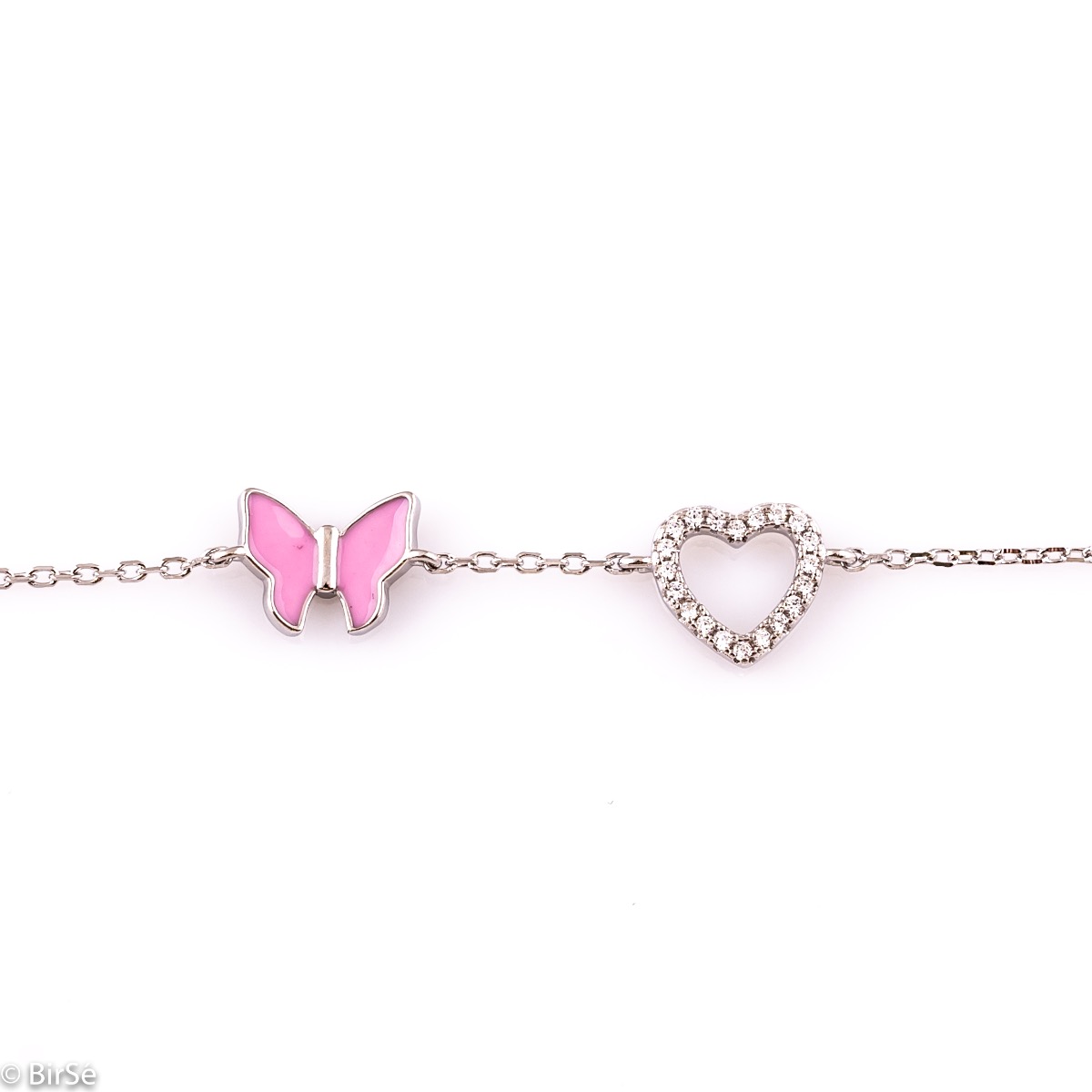 Silver Bracelet with Heart and Butterfly