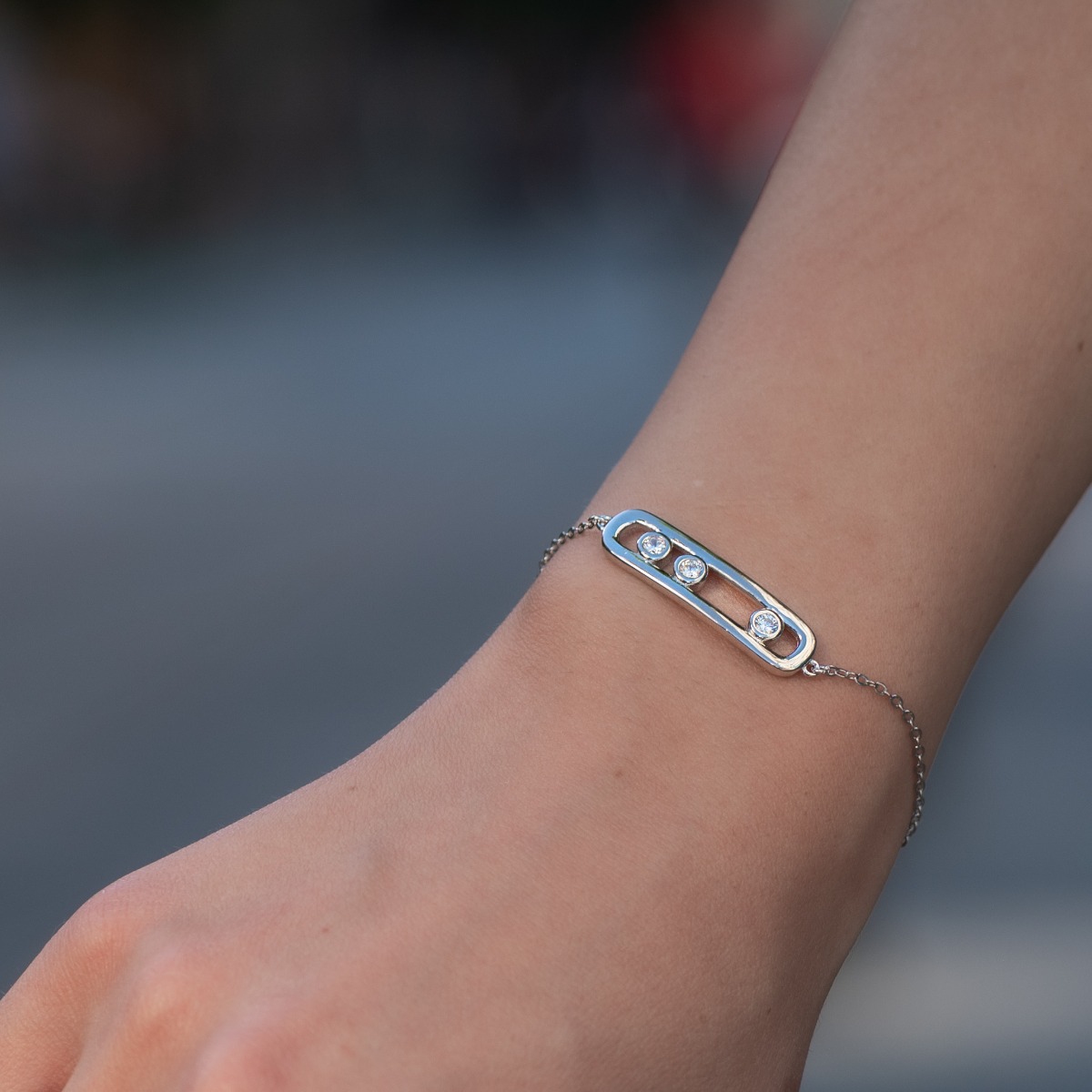 Silver Bracelet with Three Zircons