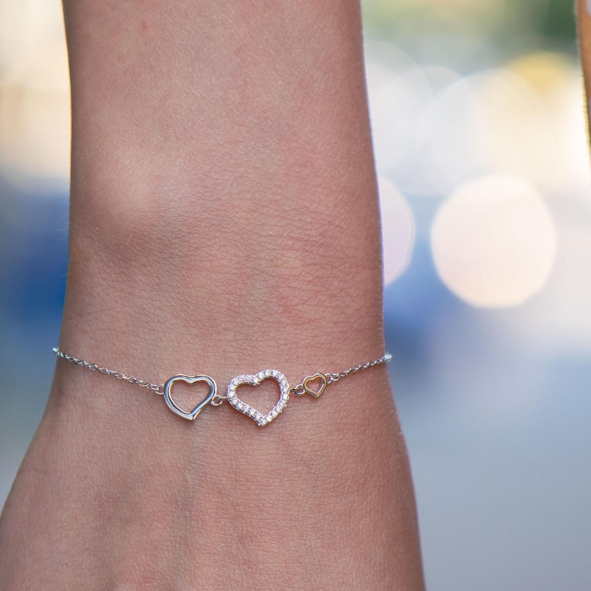 Silver Bracelet with Three Hearts