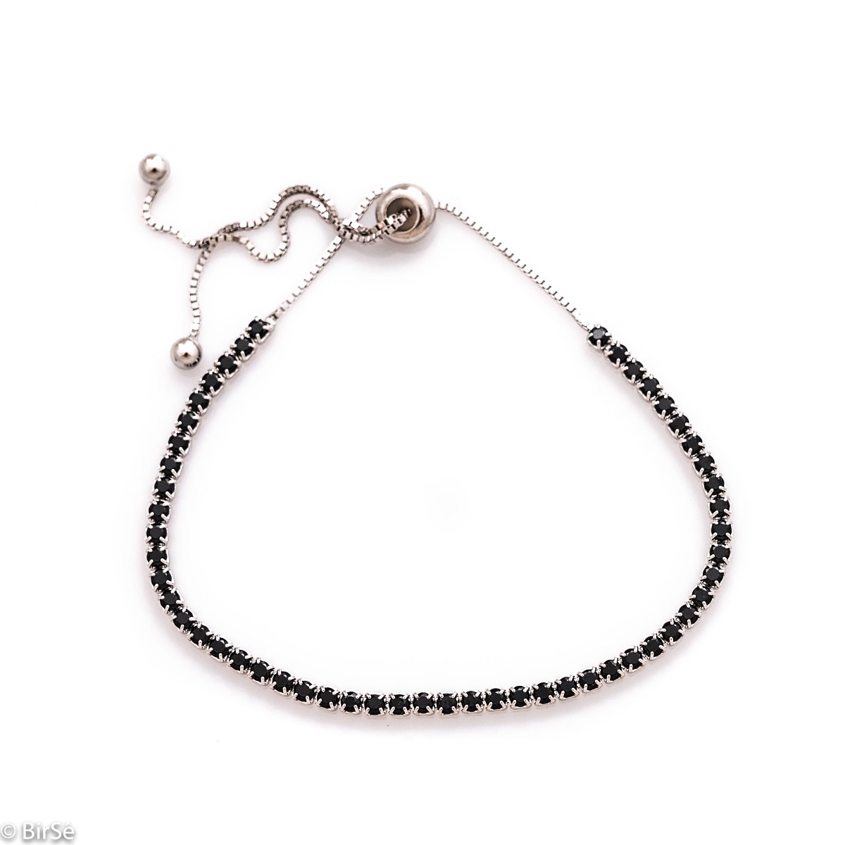 Silver Tennis Bracelet with Black Zirconia