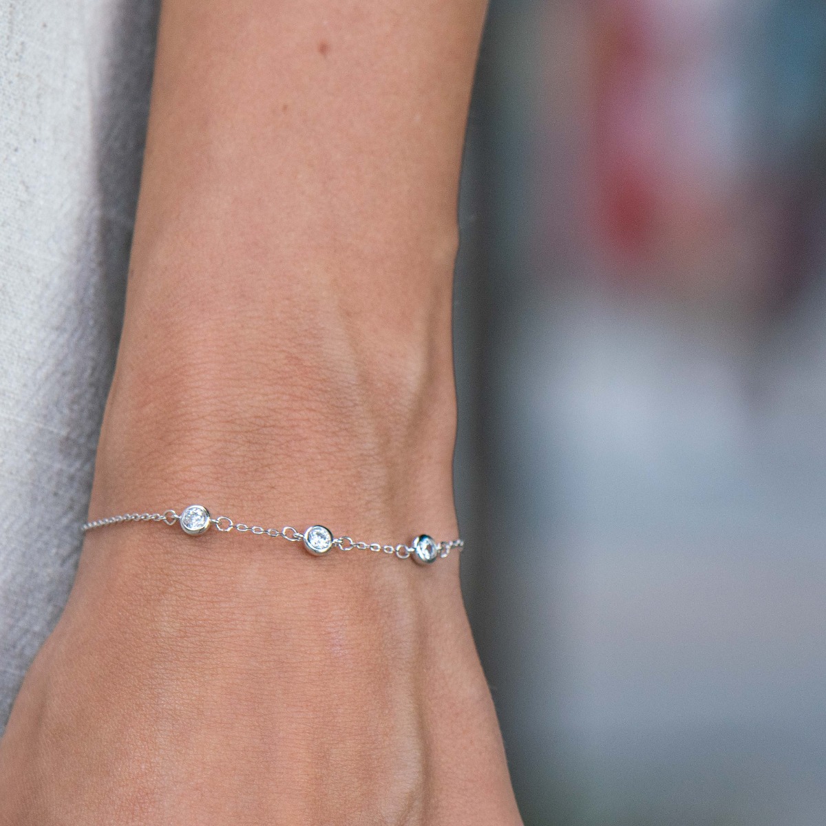 Silver Bracelet with Three Zircons