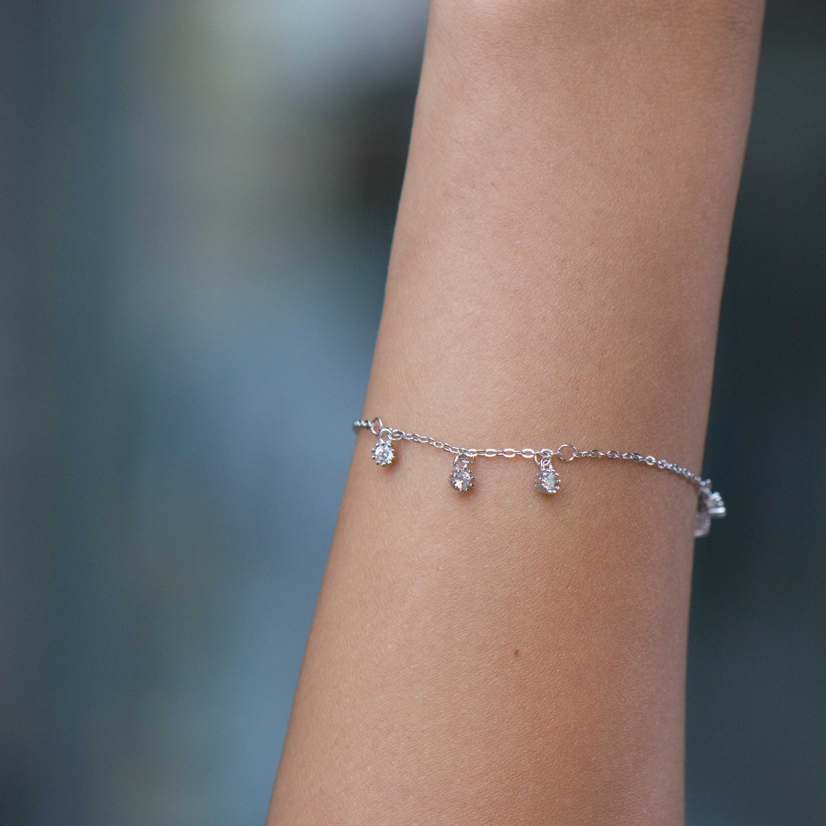 Silver Bracelet with Dancing Zircons