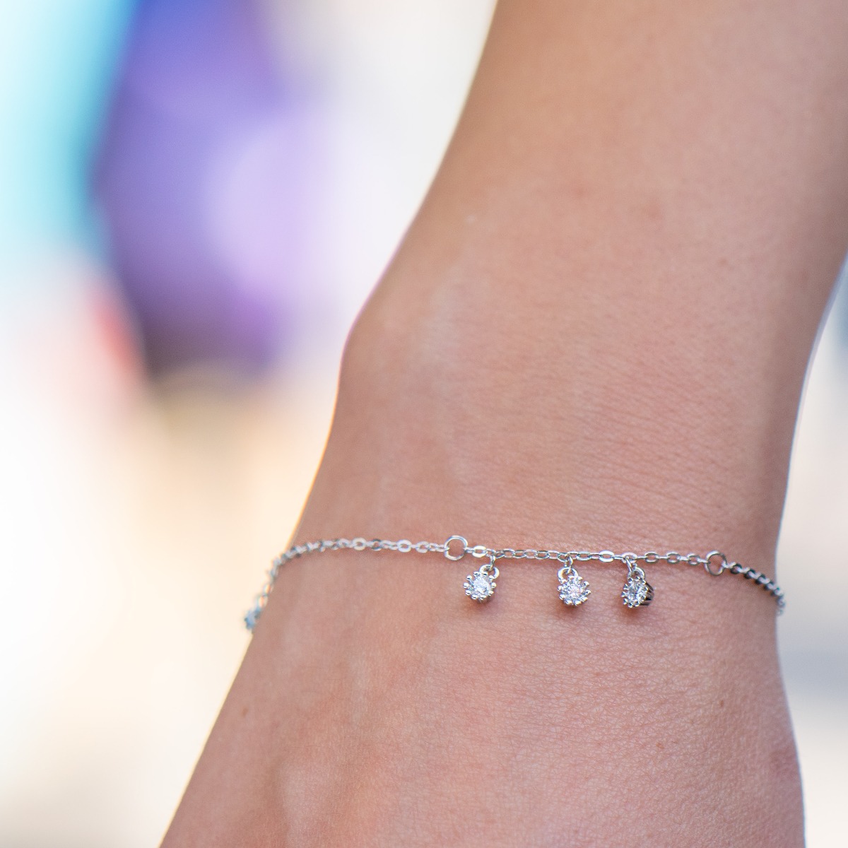 Silver Bracelet with Dancing Zircons