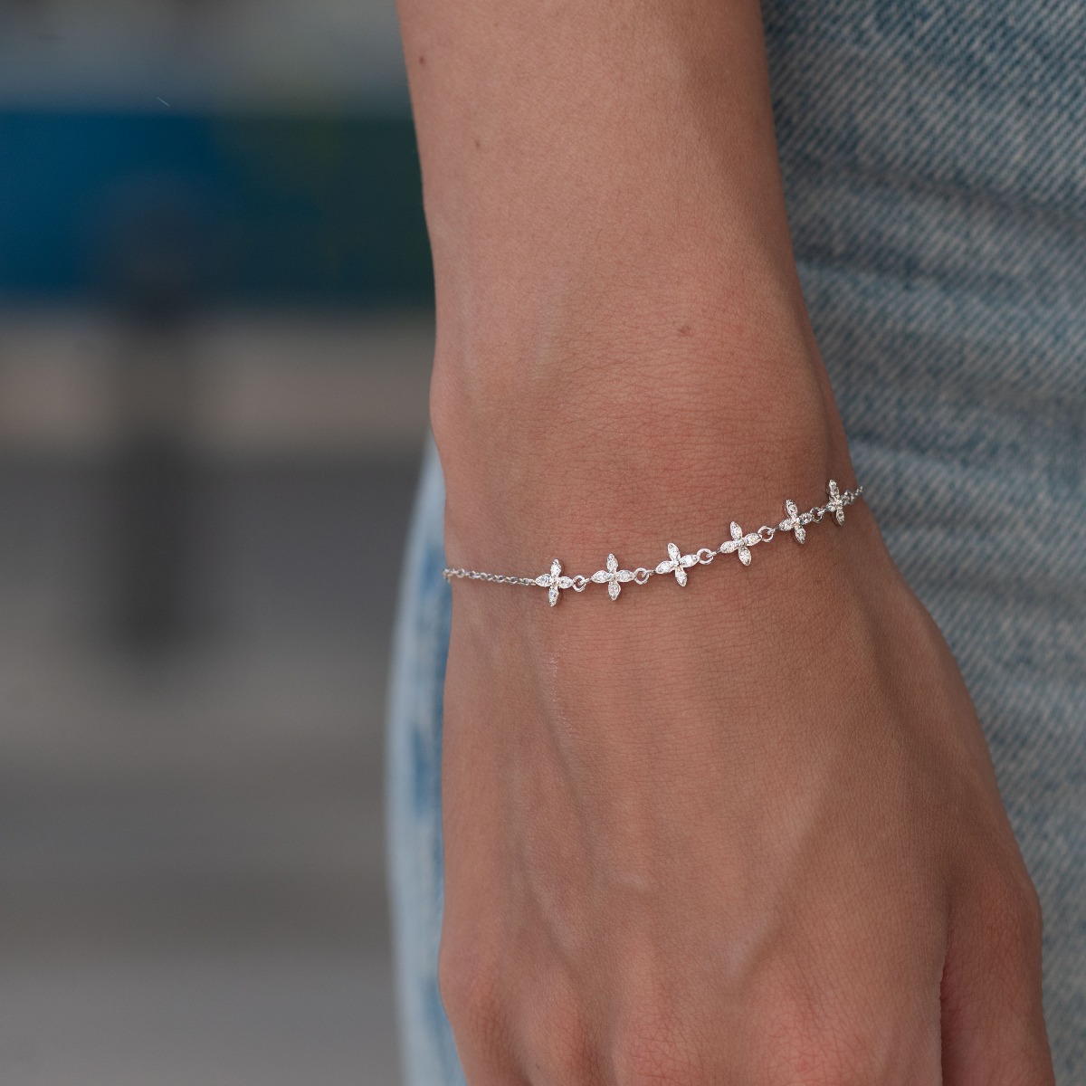 Silver Bracelet with Flowers