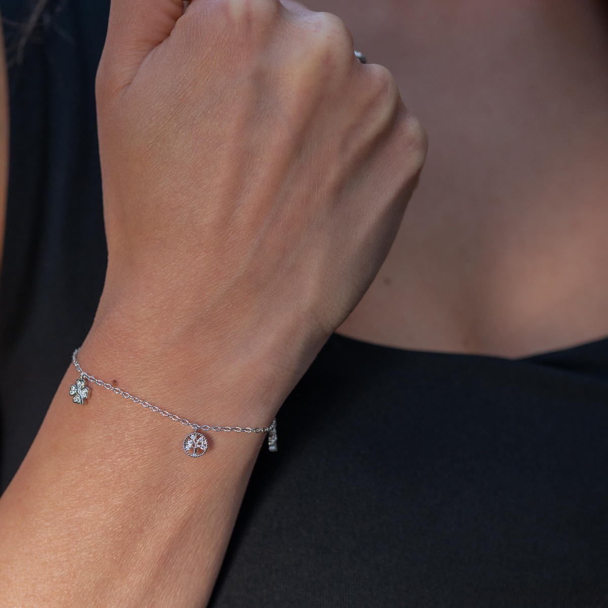 Silver Bracelet with Floral Elements