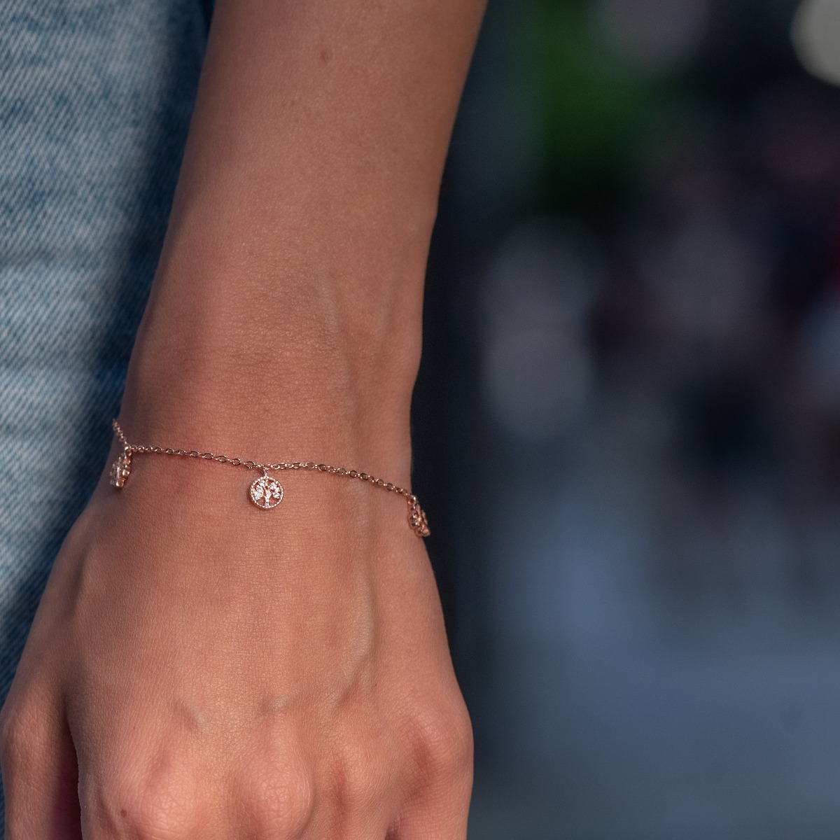 Rose Silver Bracelet with Clovers