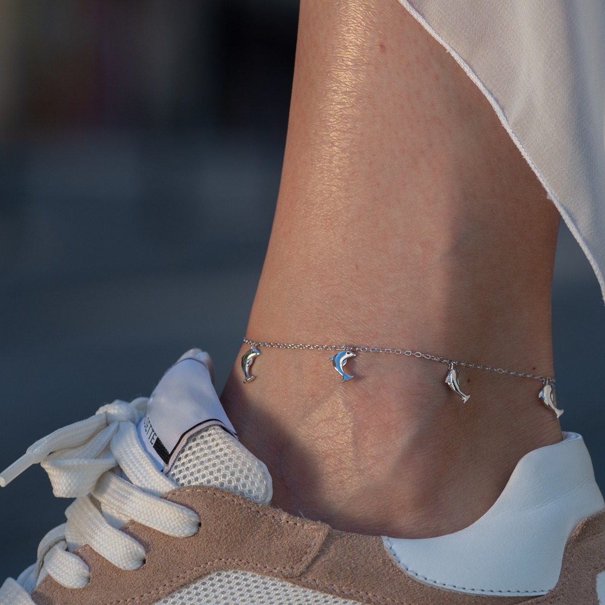 Silver Anklet Bracelet - Dolphins