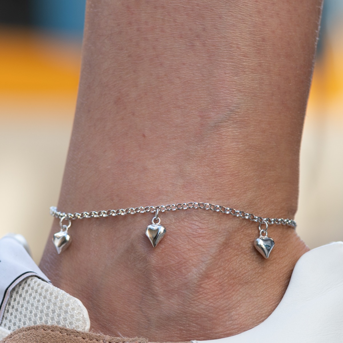 Silver Ankle Bracelet with Hearts