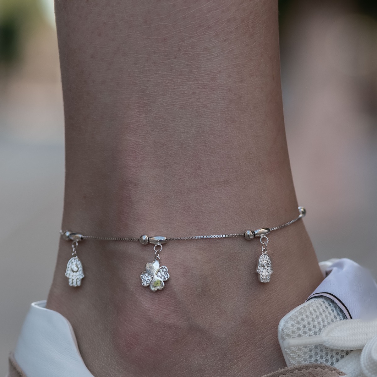 Silver Ankle Bracelet with Pendants