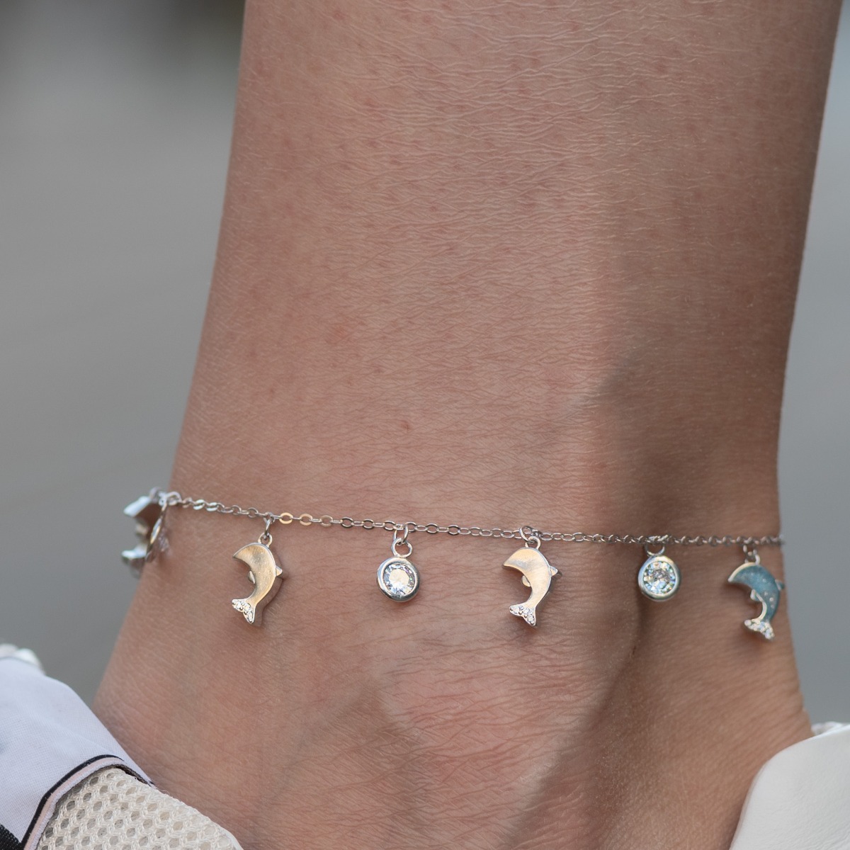 Silver Ankle Bracelet - Dolphins