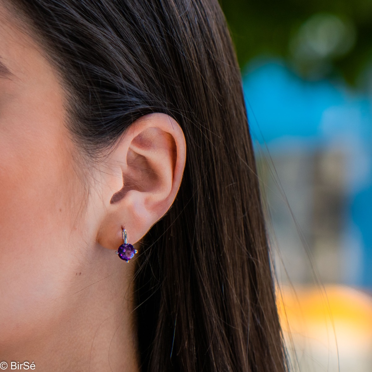 Delicate earrings simple design and radiant natural amethyst. They are made entirely of beautiful rhodium silver with a comfortable English clasp. A spectacular ring and pendant complete the set.