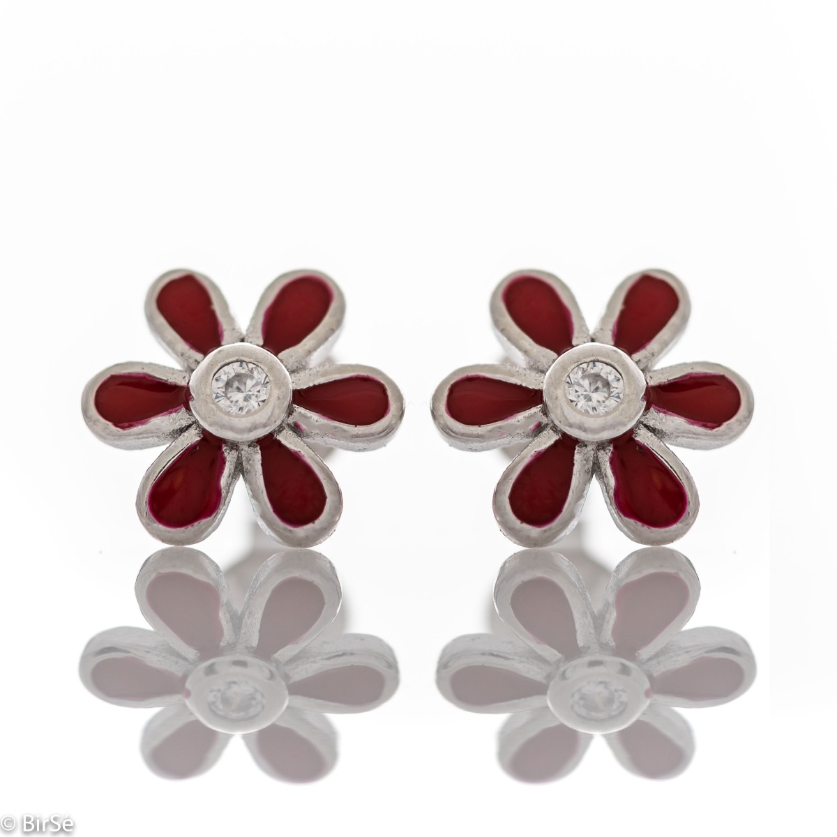 Silver earrings - Enamel flower