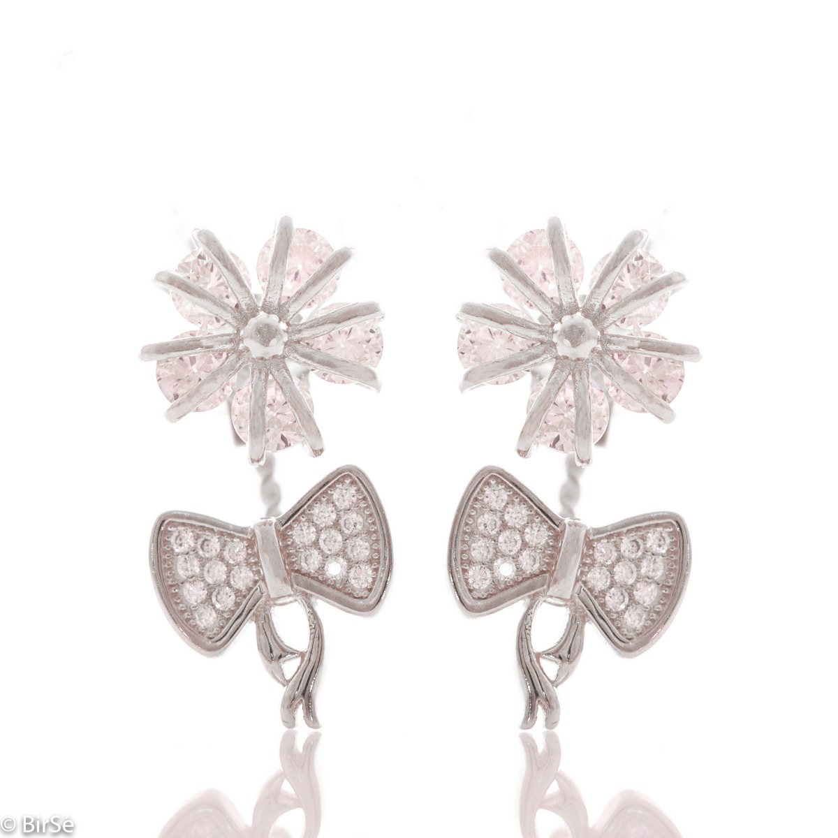 Silver Flower Earrings 2 in 1 