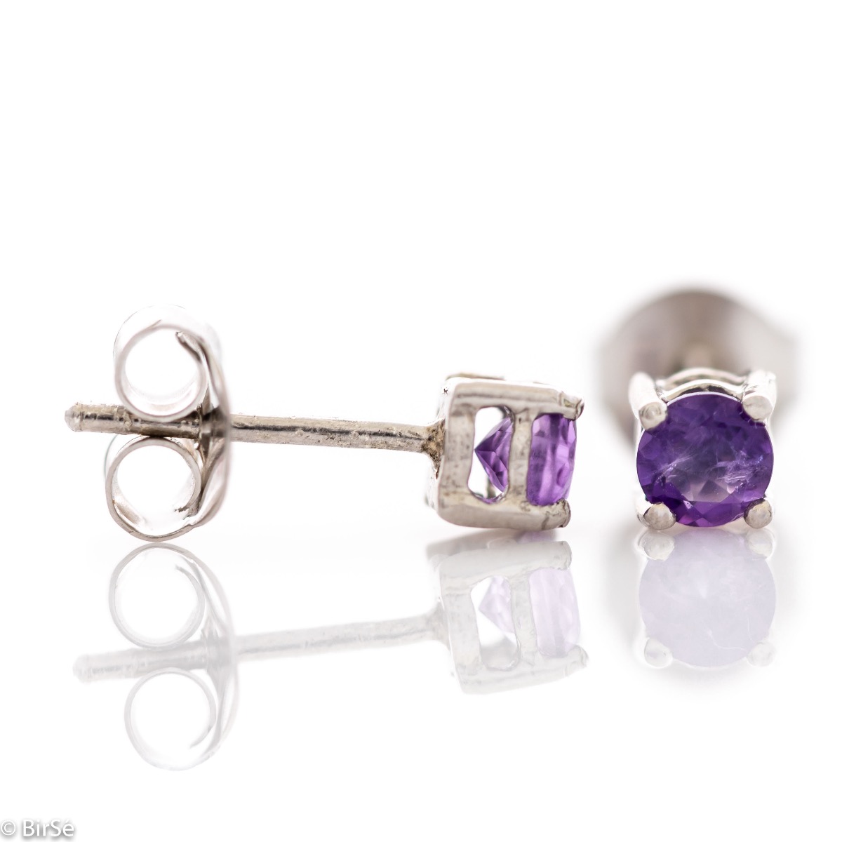 Delicate and delicate stud earrings suitable for both ladies and children, precision crafted from beautifully rhodium-plated sterling silver, complemented by radiant natural amethyst.