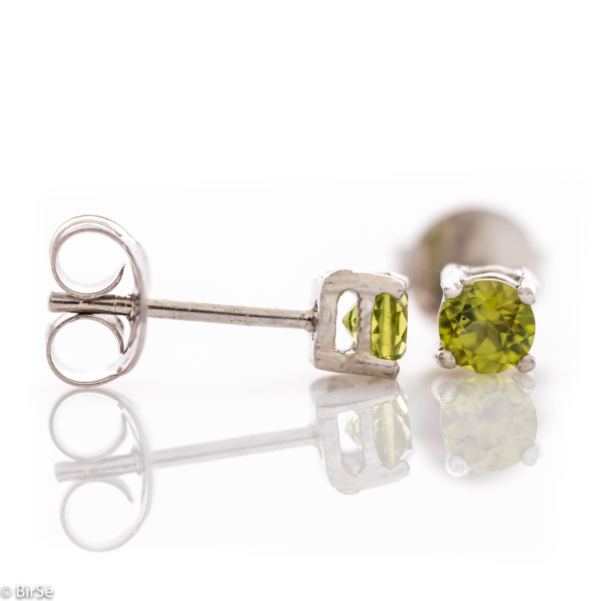 Fine sterling silver stud earrings with a natural glow of natural peridot stone and precision craftsmanship, suitable for both ladies and children.