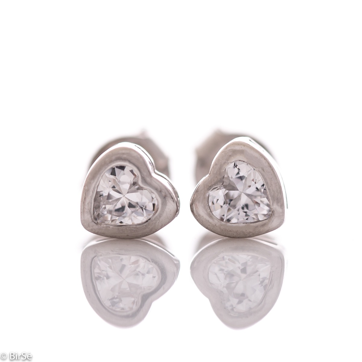 Silver Heart Shaped Earrings with CZ