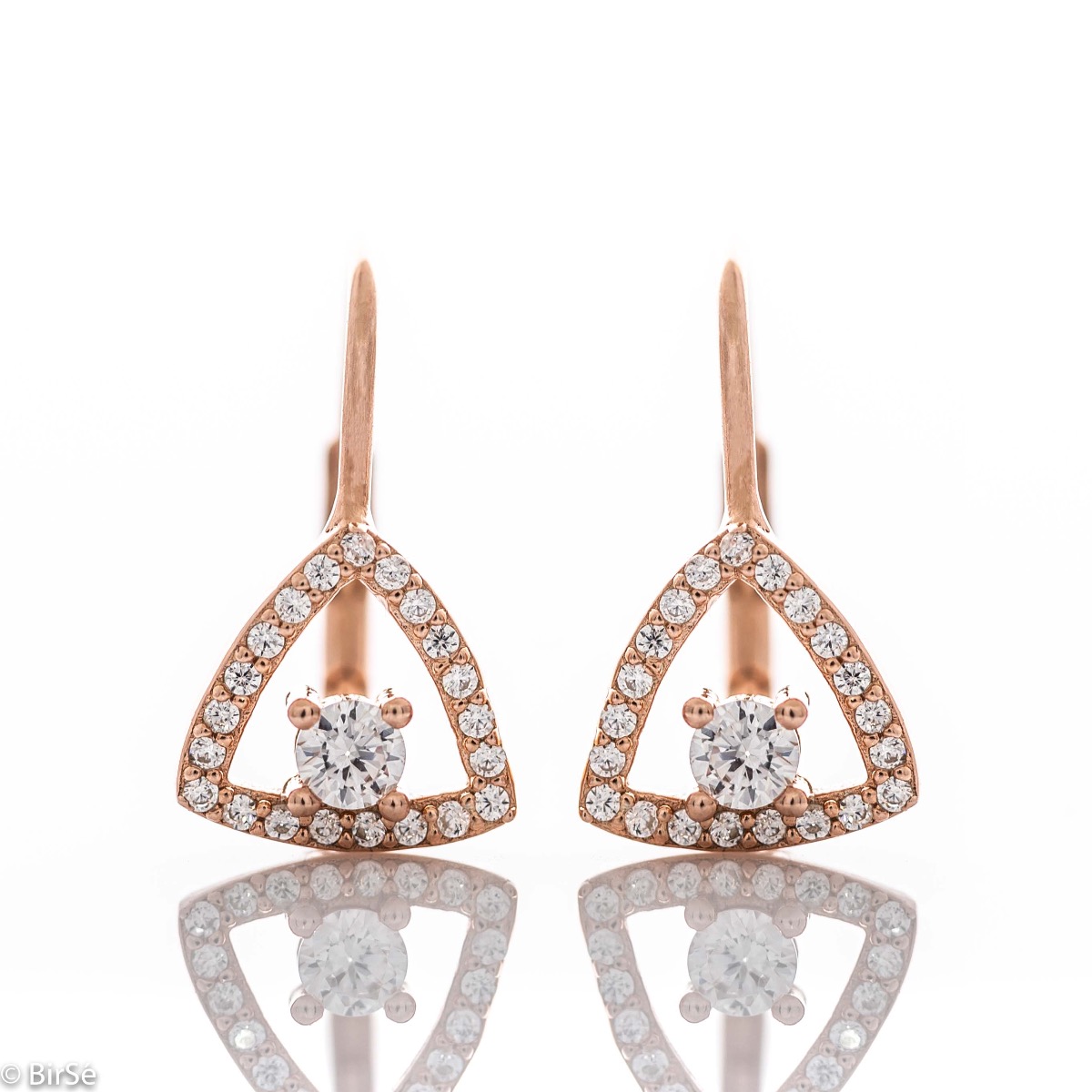 Extremely elegant women's earrings with a willow clasp and exquisite workmanship, combining soft rhodium-plated rose silver with sparkling zircons and a stylish design.