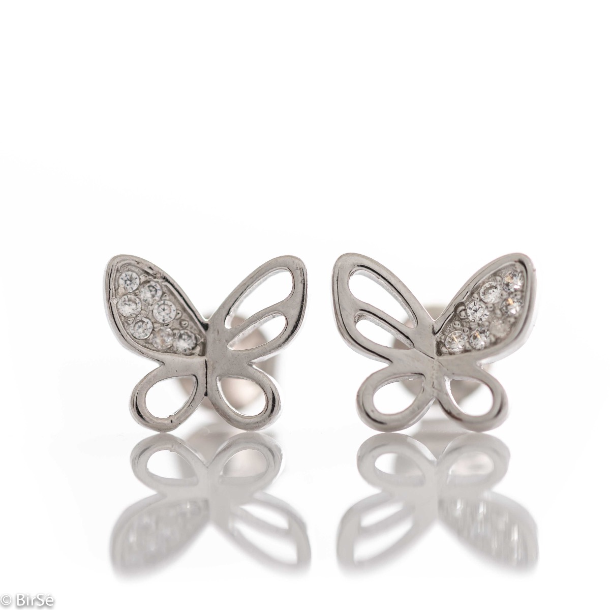 Silver Stud Earrings with Butterflies 