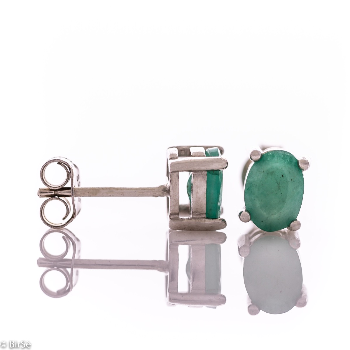 Silver Earrings - 7x5 Natural emerald 1,65 ct.