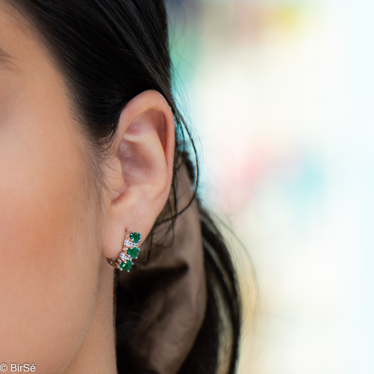 Silver earrings - Natural emerald 1,5 ct.