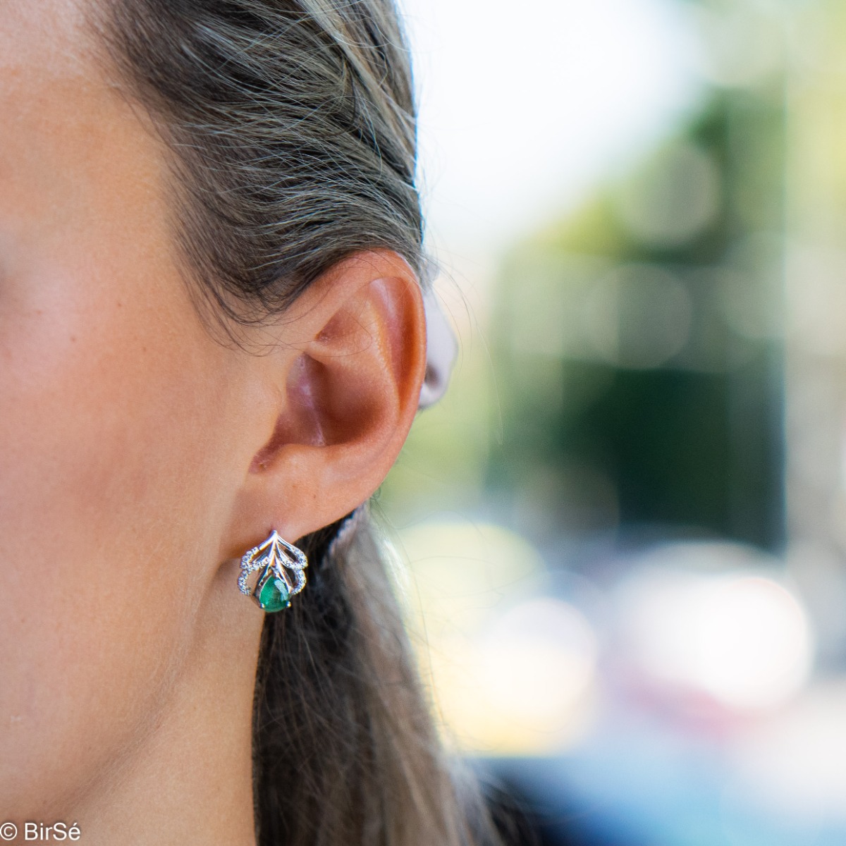 Silver earrings - Natural emerald 1,40 ct