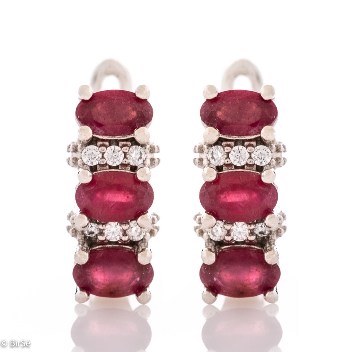 Silver Earrings with Triple Natural Ruby