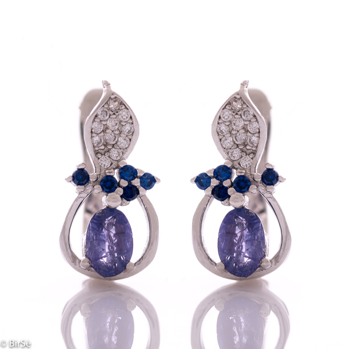 Silver Earrings with Natural Tanzanite and Sapphires