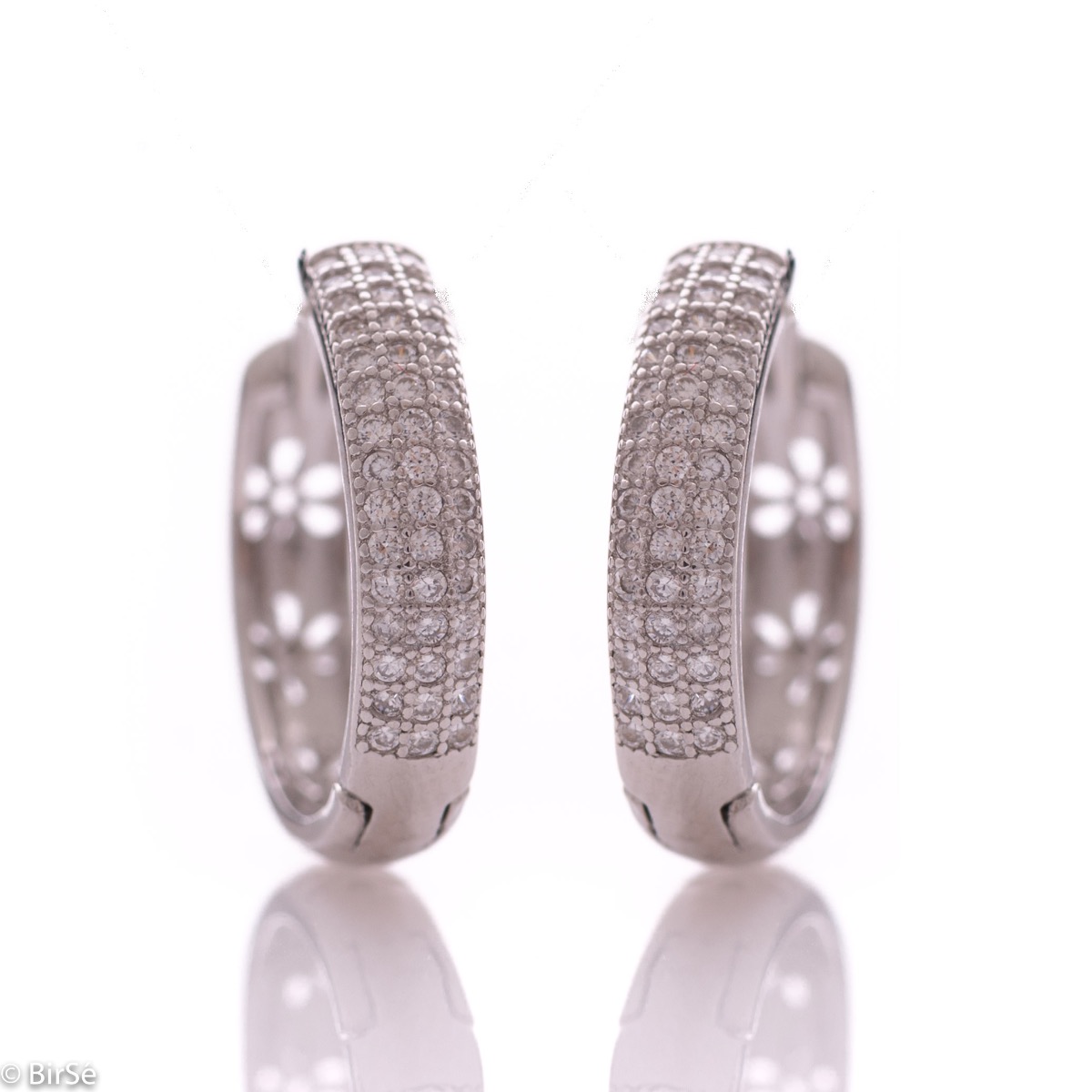 Silver Hoop Earrings with a line of CZ