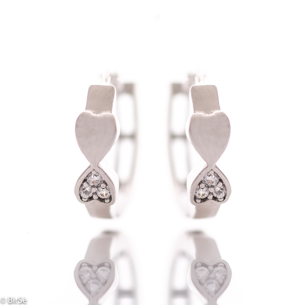 Silver Hoop Earrings with Heart Shapes