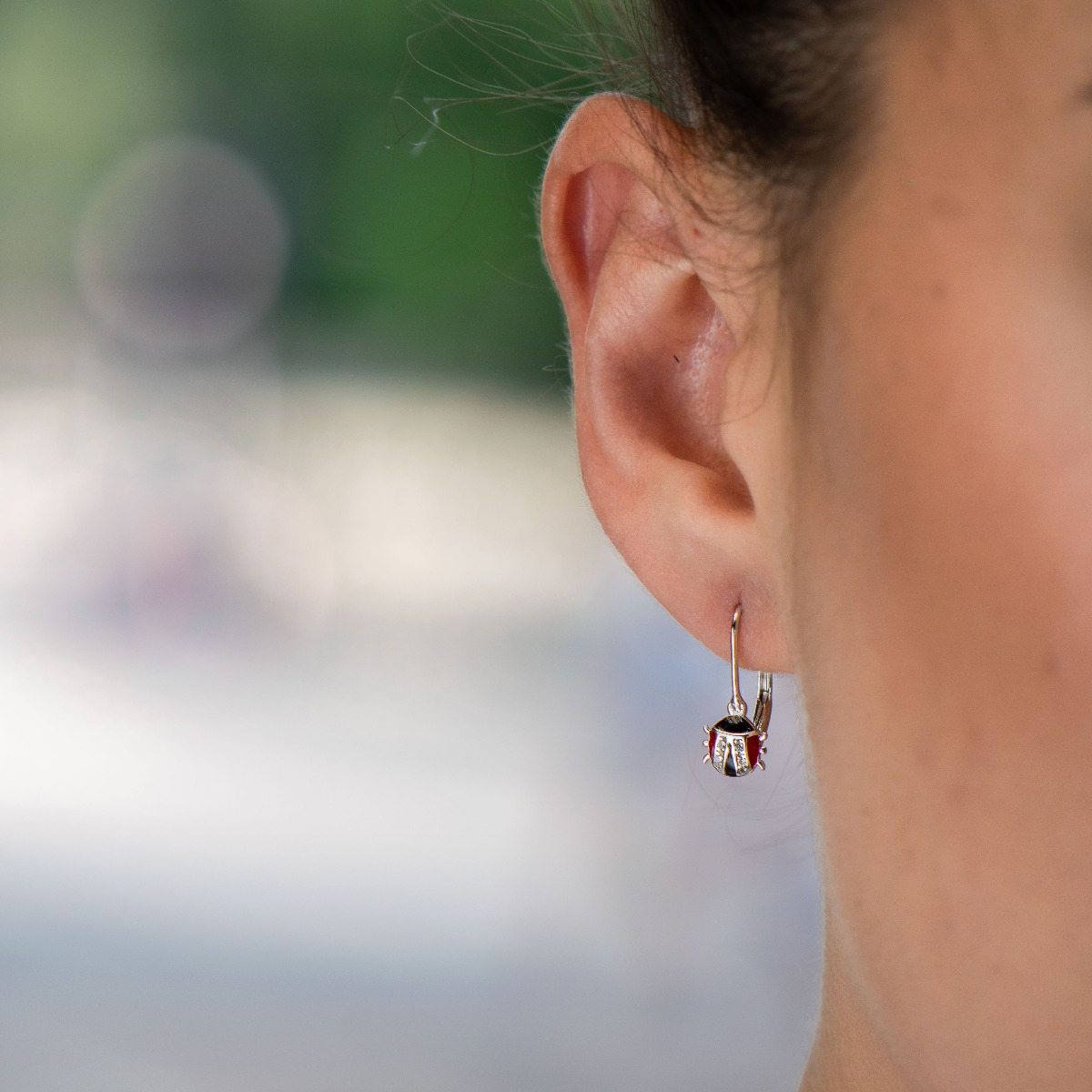 Silver earrings - Colorful ladybugs