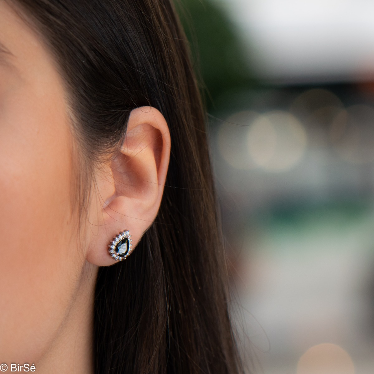 Silver earrings - Drop Black Zircon