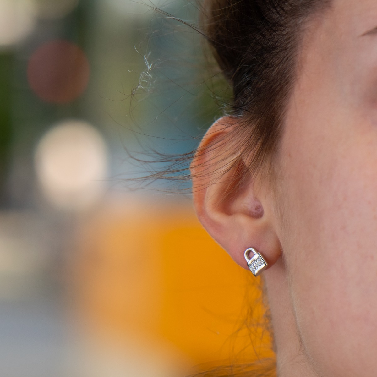 Silver earrings - Key with padlock