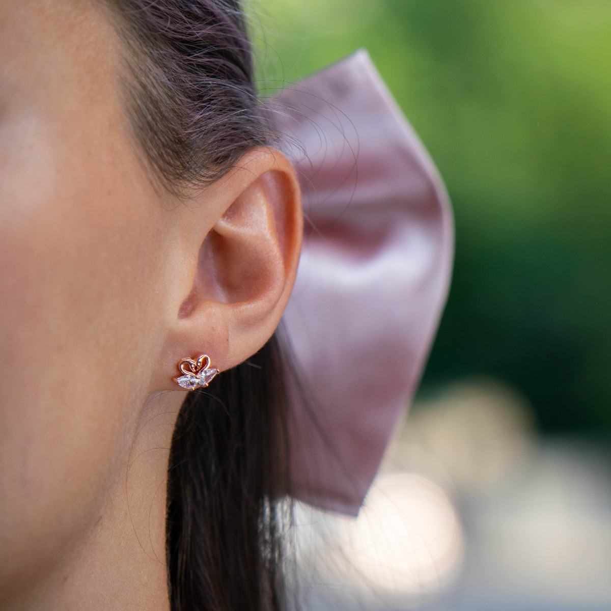 Silver Earrings - Pink Swans