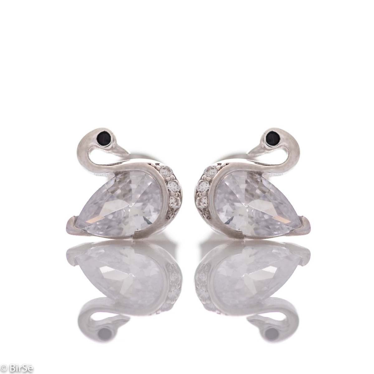 Silver Earrings with Swans Shape