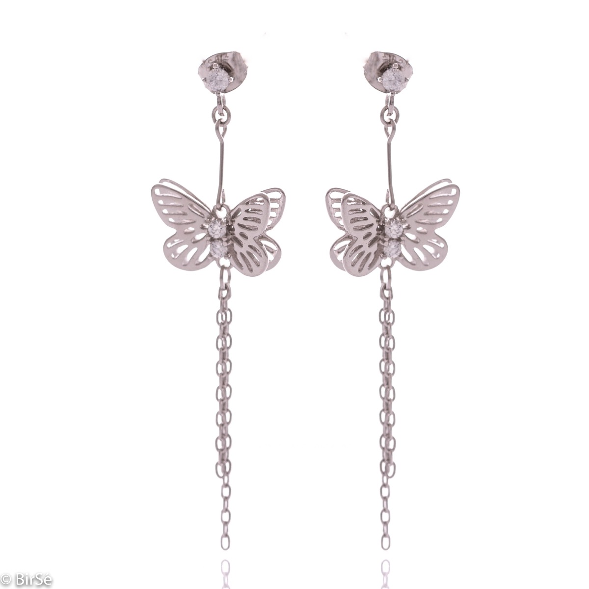 Long Silver Earrings with Butterfly Shape