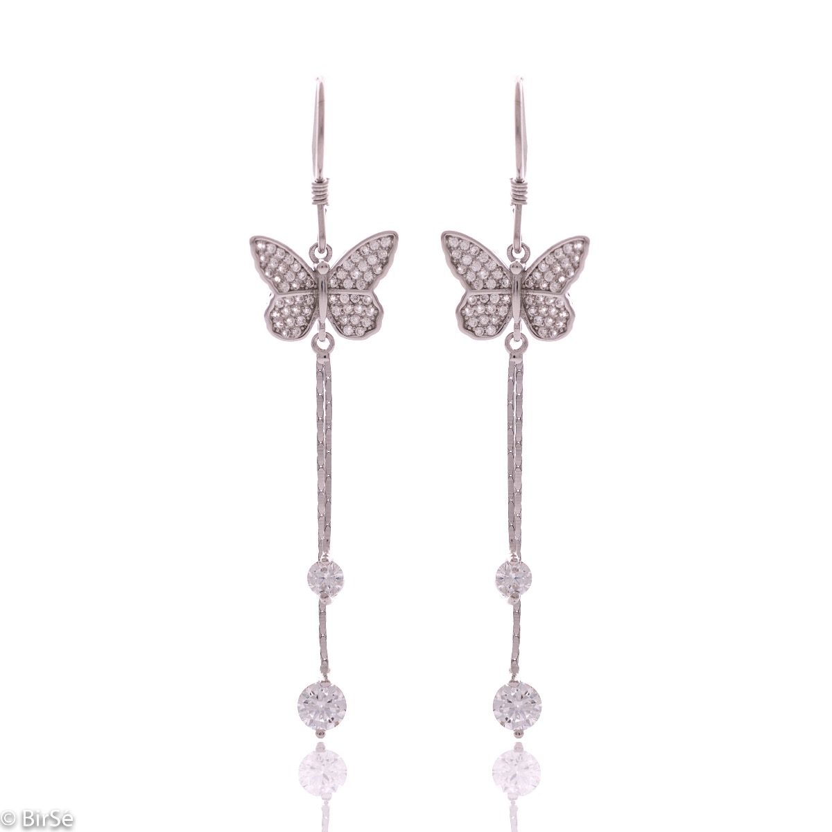 Long Silver Earrings with Butterfly 