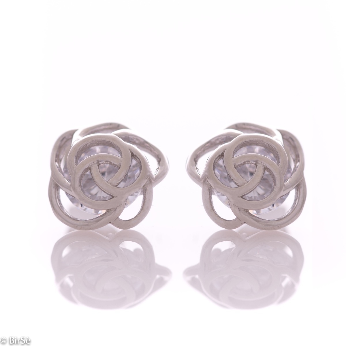 Silver Earrings with Rose Shape 